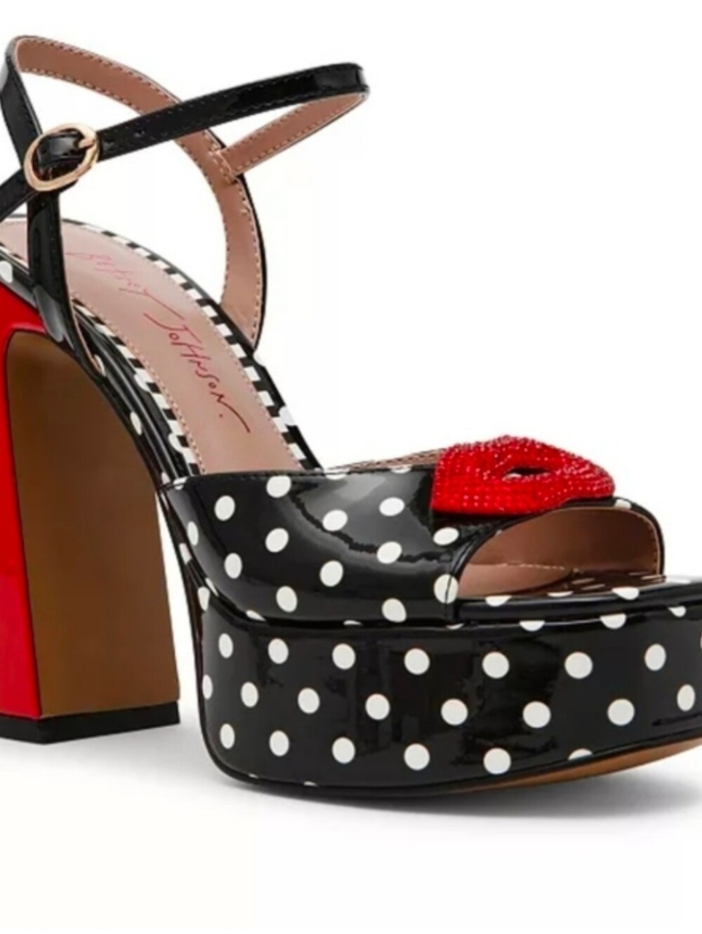 👉✨️Betsey Johnson Allyson  Black White Polka Dot Platform Sandal lip  Heels